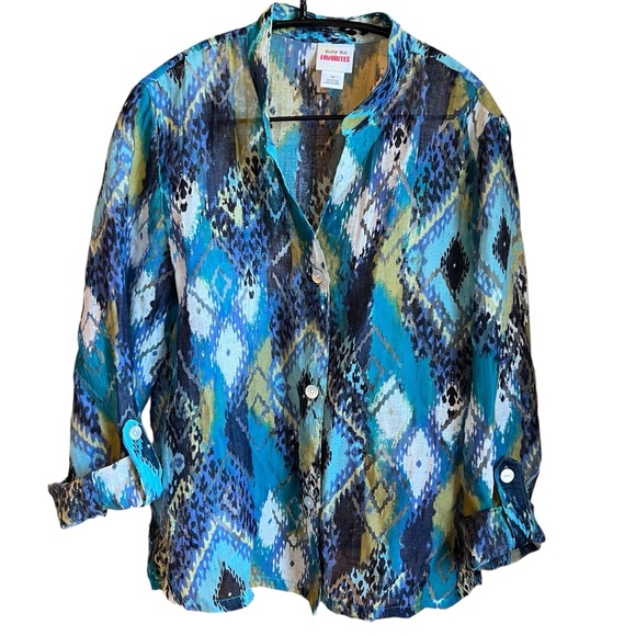 Ruby Road Multicolor Button Front Blouse Women’s Size 14 Lightweight Roll Tabs - Picture 1 of 10